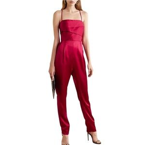 Michelle Mason Draped silk-satin red jumpsuit spaghetti straps size 8